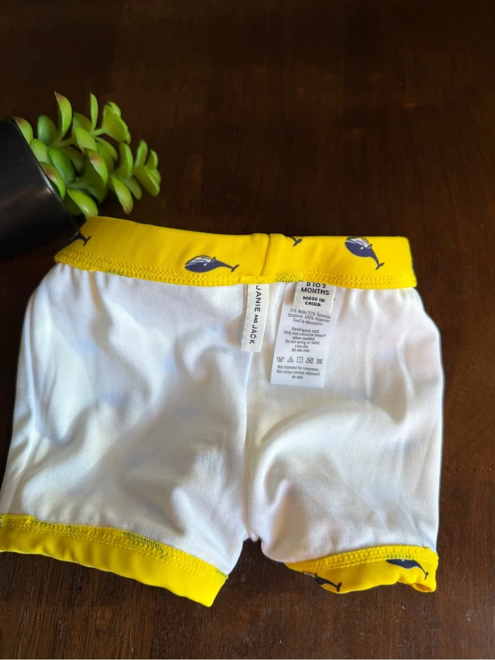 Janie &Jack Blue Whales on Yellow background Baby Swim Bottoms Size 0-3 months